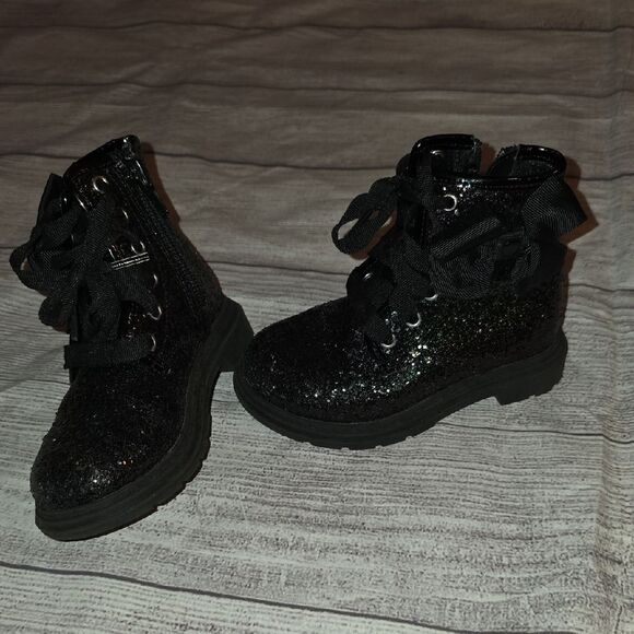 JoJo Siwa Black Glitter Combat Boots - Picture 1 of 6